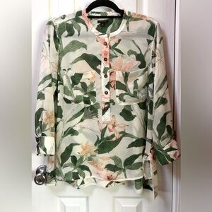 Ann Taylor Floral High Low  Button Down